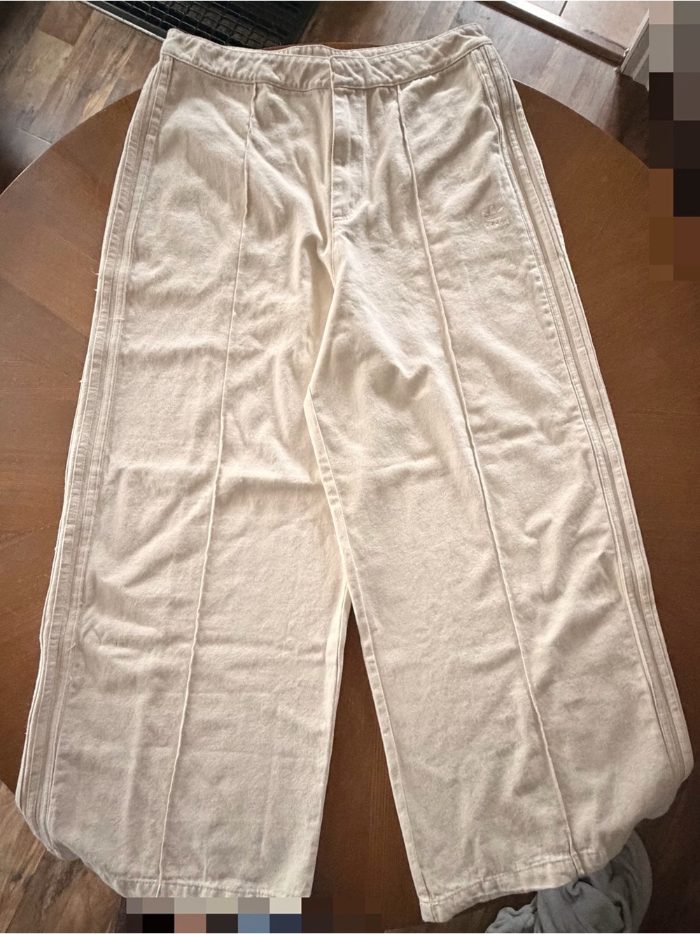 adidas Cream Wide-Leg Jean with Decorative Seams